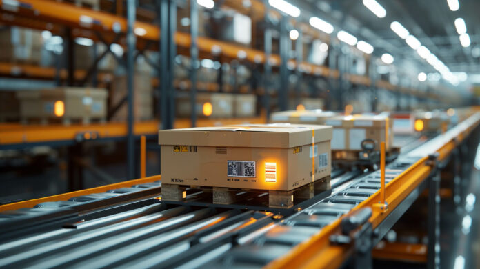 Artistic rendering of a smart logistics system close up on technology optimizing supply chain efficiency